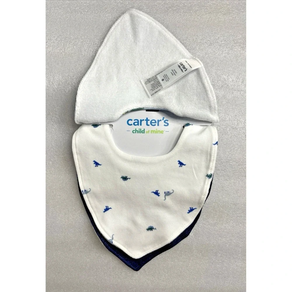 Carter's Child of Mine Baby Bandana Bibs Dinosaur 3-Pack‎ One Size Snap Closure